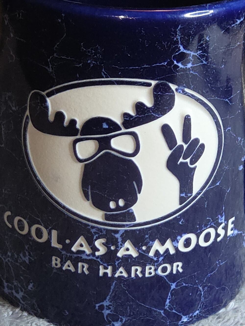 Cool As A Moose Bar Harbor Maine Blue Ceramic Coffee Mug Peace Sign